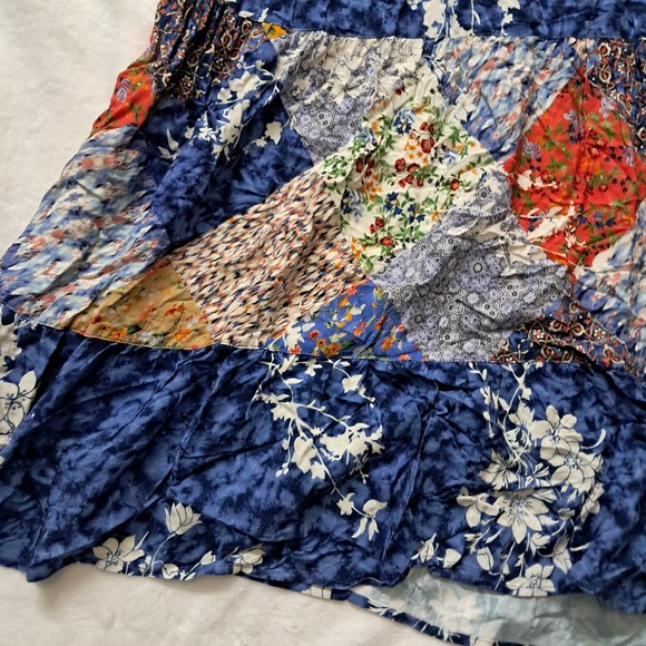 NWT John Mark Maxi Dress Women's Small Blue Patchwork Embroidered Boho Tiered - Picture 4 of 11